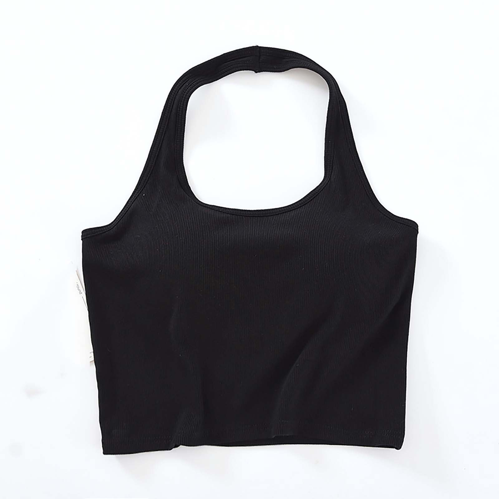 Awdenio Womens Tank Tops , Women's Solid Color Chest Cushion Hanging Neck Tank Top Overlay Women